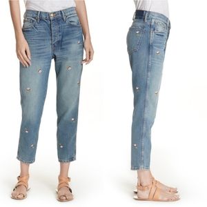 THE GREAT. the rigid fellow floral embroidered jeans, size 24, nwot